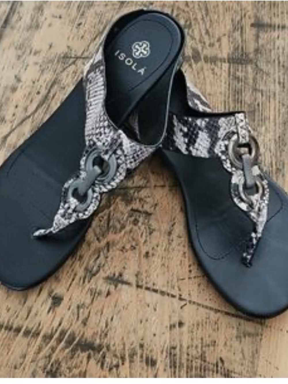 Isola Black Sandal with Snake-Print Accent